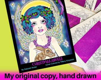 Original Pages of my Coloring books. 110# Cardstock, Unbound, Artist copy of Christmas Angels