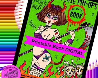 Monster Tease Pinups Digital Download Coloring Book, ghouls, monsters, vampires, zombies and creepy girls that will haunt you