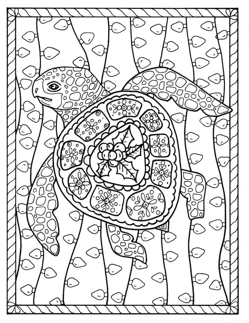 Zeeschildpad Kerst Kleurplaat Pagina Instant Download Digitale Etsy