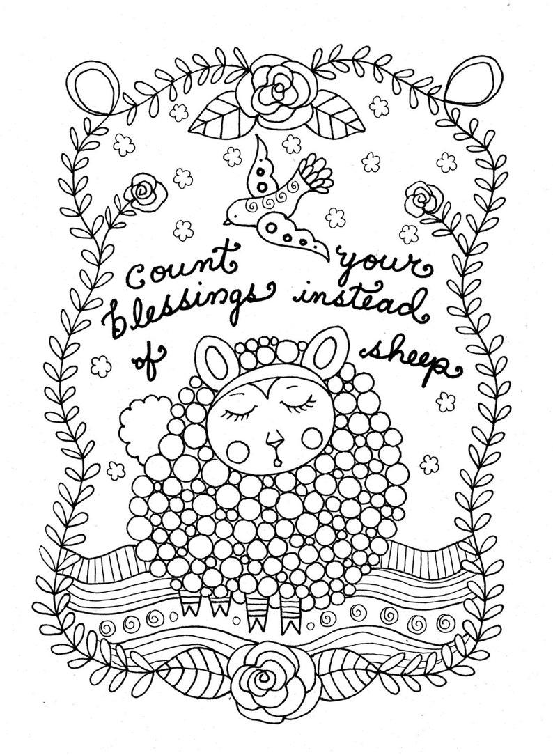 Printable Coloring Page Count Sheep Christian Art Girls Room Etsy