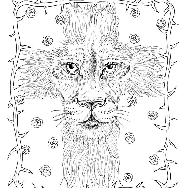 Christian Instant Download Easter Coloring page Bible God Cross Lion of Judah adult coloring