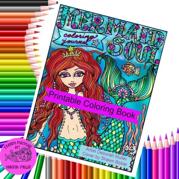 Digital Coloring Book Download and color, mermaid soul, journal, inspirational quotes, Adult coloring book, digi coloring pages