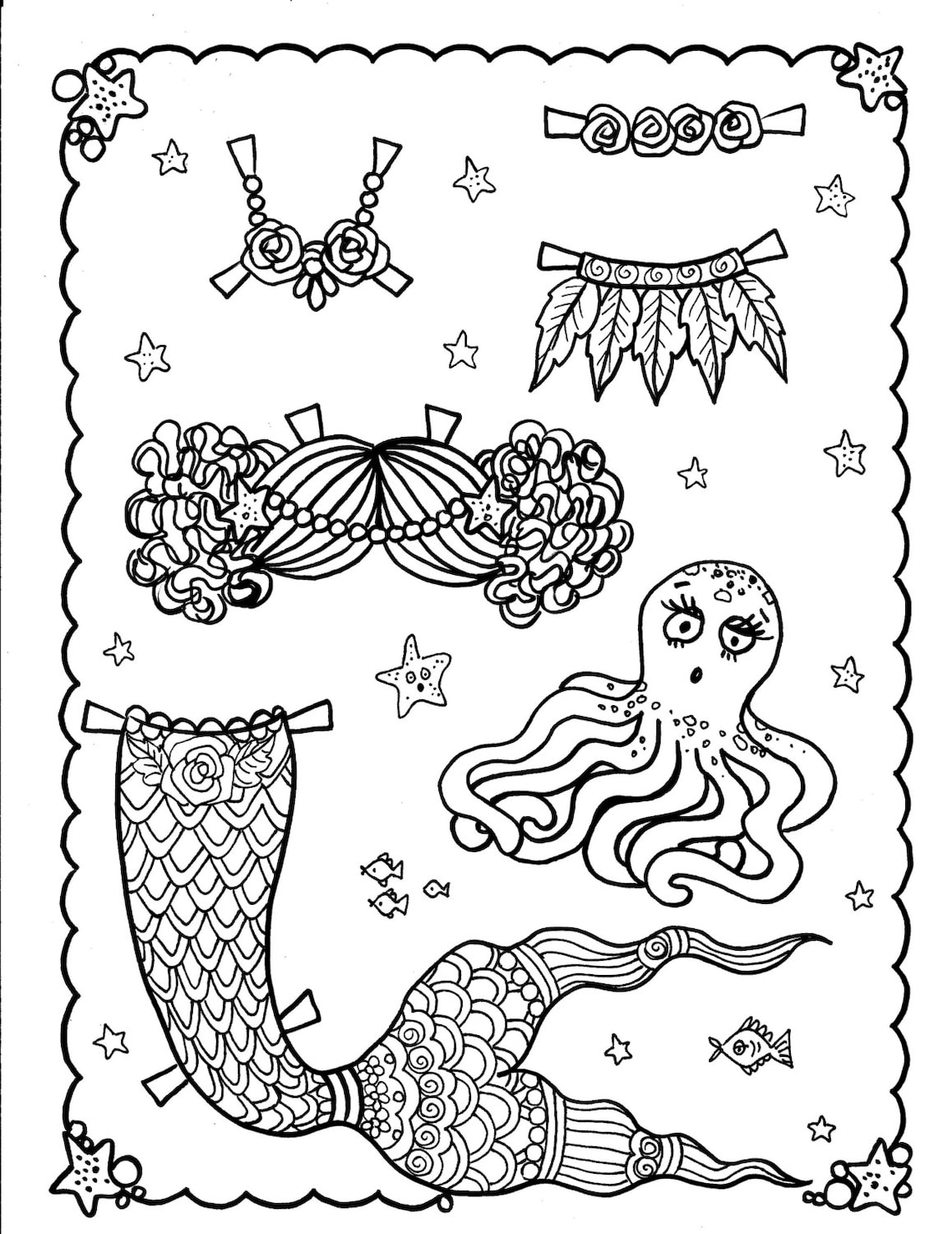 Mermaid Paper Doll 5 Pages to Color and Cut and Play - Etsy