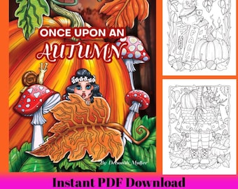 Once Upon An Autumn pdf Coloring Book. Beautiful fall fantasy art. Hand-drawn art.  No AI