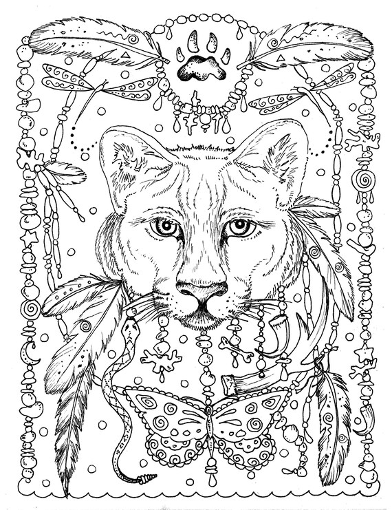 Digital Coloring Book Animal Spirits Printable Book Southwest Wester Native American Wolves Ravens Jpg - 