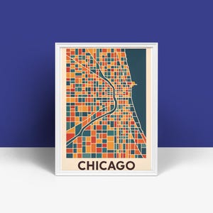 Affiche de la carte de Chicago - Art abstrait géométrique de la ville, impression murale numérique moderne pour la maison ou le bureau, décoration colorée de la ville des États-Unis à télécharger