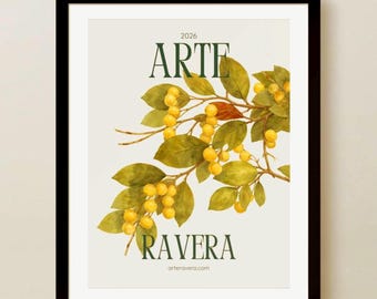 Reproduction encadrée d'art botanique pommetier fruits jaunes – décoration de cuisine Cottagecore d'inspiration vintage