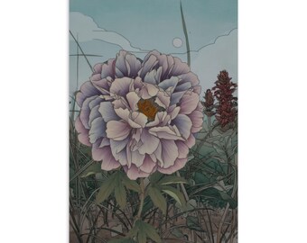 Carte postale aquarelle pivoine, impression d'art jardin botanique, carte de correspondance romantique