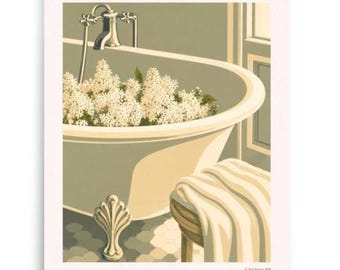 Décoration murale fantaisiste pour salle de bain, impression botanique vert sauge pour le bain, charmante décoration de salle d'eau