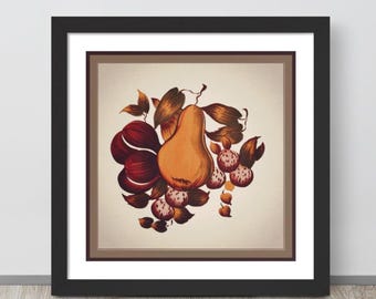 Impression d'art poire et prune encadrée - cadre noir mat, poster en papier épais