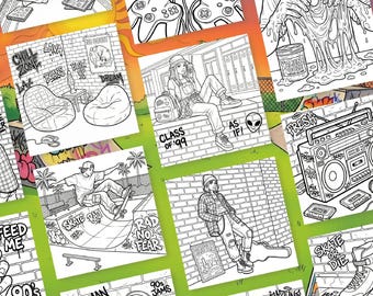 The 90s Vibe Adult Coloring Book | Retro 90s Coloring Pages | Nostalgic Digital Download | Printable Coloring Book