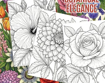 Botanical Escape Printable Coloring Book | Floral Coloring Pages | Adult Coloring PDF | Stress Relief Flowers