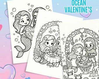 Kawaii Ocean Valentine’s Coloring Book Printable | Cute Mermaid Love Coloring Pages | Instant Download for Kids