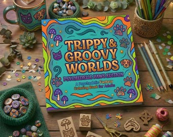 Trippy & Groovy Worlds: Psychedelic Paws Edition - Adult Coloring Book, Fantasy Animal Art