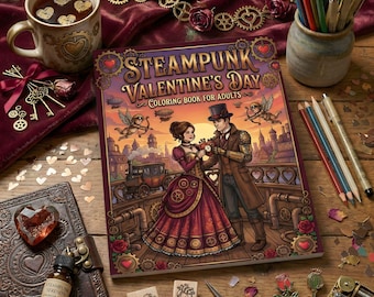 Steampunk Valentine’s Day Coloring Book for Adults | Romantic Clockwork Love Scenes | Intricate Steampunk Art | Stress Relief Gift