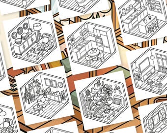 Simple Room Aesthetic Coloring Book Printable | Cozy Minimalist Room Coloring Pages | Bold Easy Interior Design PDF