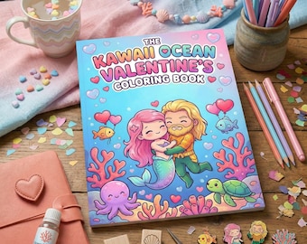 Kawaii Ocean Valentine’s Coloring Book | Cute Mermaid Love Coloring Book | Bold Easy Pages | Valentine Gift for Kids