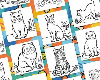 Cat Breeds Coloring Book Printable | Cute Cats Coloring Pages | Bold Easy Cat Coloring | Animal Coloring Book PDF