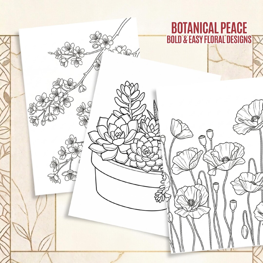 Botanical Coloring Book Printable | Bold Easy Floral Coloring Pages ...