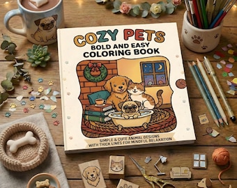 Cozy Pets Coloring Book | Bold and Easy Cute Cats and Dogs Coloring Book | Cozy Animal Coloring Book for Adults and Teens