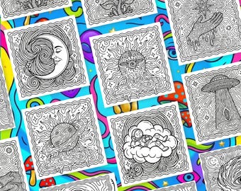 Trippy & Groovy Worlds Vol 2 Coloring Pages Printable | Psychedelic Coloring Book | Adult Coloring Pages PDF