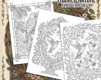 Vintage Bird Coloring Book Printable | Botanical Bird Coloring Pages | Antique Nature Coloring Book PDF for Adults