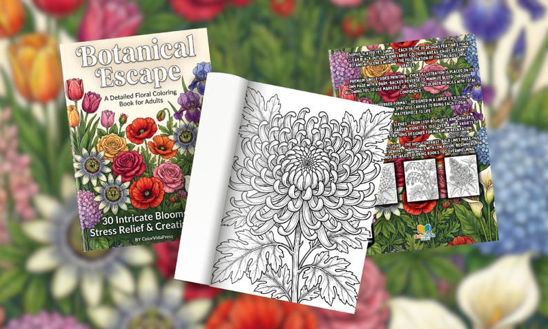 Botanical Escape Adult Coloring Book | Floral Coloring Book for Stress ...