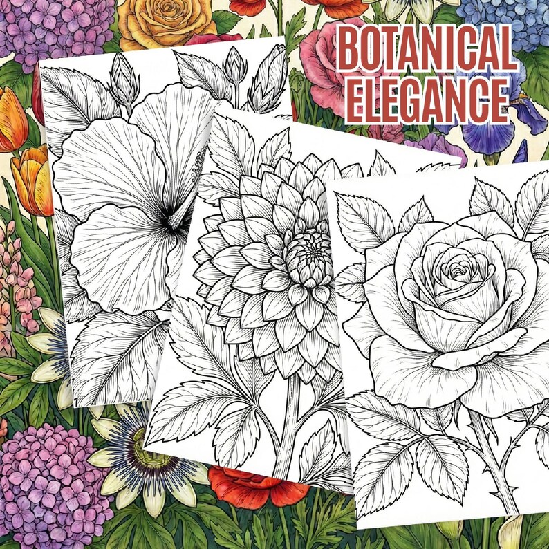 Botanical Escape Adult Coloring Book | Floral Coloring Book for Stress ...