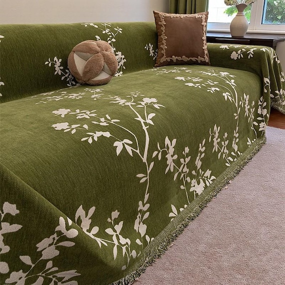 Washable Chenille Couch Cover / Retro Floral Design Sofa Cover