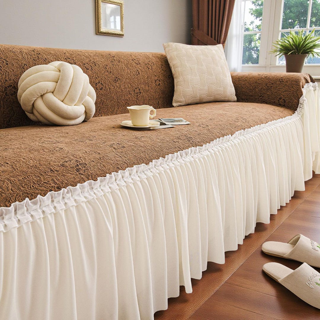 Soft Chenille Couch Cover / Pleated Skirt Sofa Slipcover - Etsy