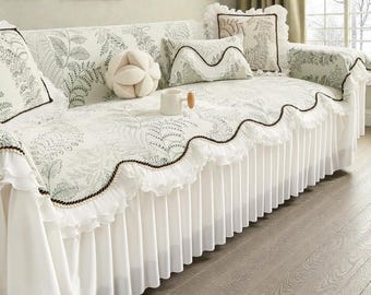 Floral Couch Cover / Ruffled All-Season Sofa Cover / Chenille Sofa Slipcover /Couch Throw Blanket / Living Room Decor / Gift For Her