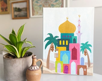 Paint-By-Numbers Canvas Kit with Mosque | Wall Art Masjid Islamic Architecture Colourful festive Ramadan muslim activity Masjid Paint night