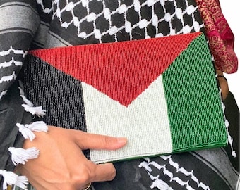 Bolso de mano con cuentas con la bandera de Palestina, regalo de la resistencia al Eid Mubarak, Palestina gratis, bordado a mano, Gaza AlQuds Kuffiye, protesta estudiantil por la paz