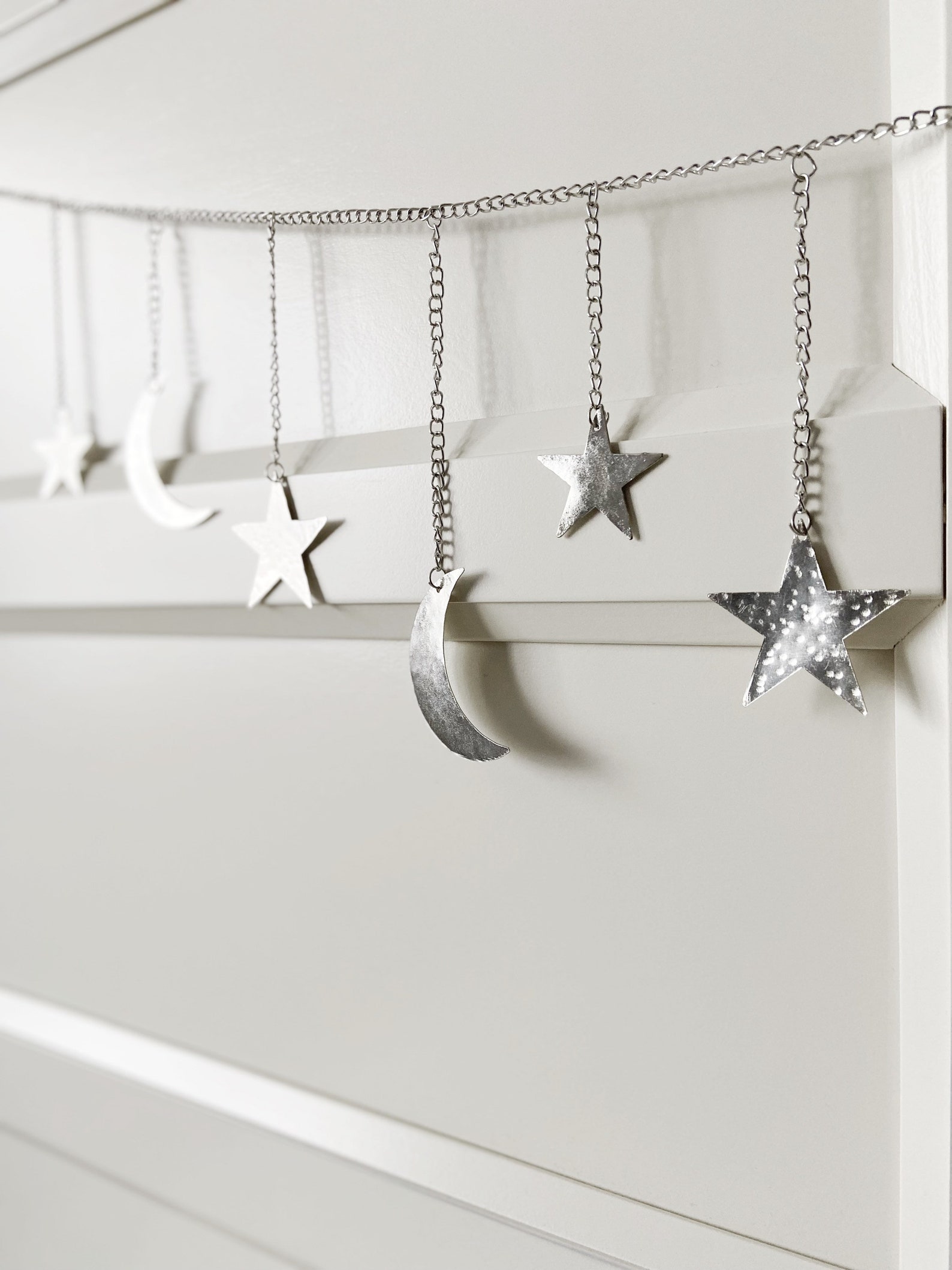 Silver Hammered Metal Moon & Star Garland, Hammered Metal, Lunar ...
