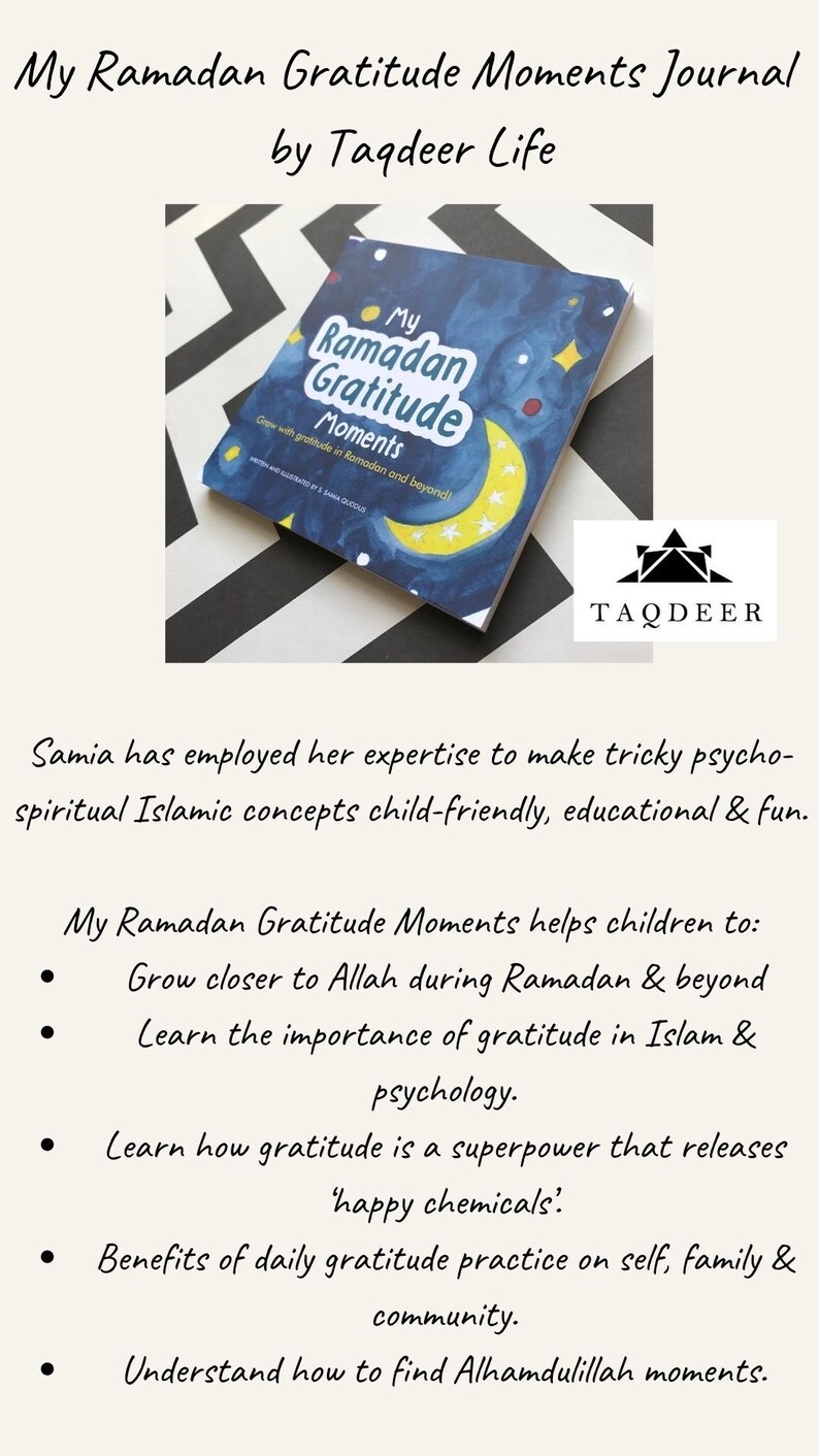 K&ouml;nnte beinhalten: Journal "My Ramadan Gratitude Moments" von Taqdeer Life. Das Cover zeigt ein Nachthimmel-Design mit Mond und Sternen. Das Journal hilft Kindern, w&auml;hrend des Ramadan und dar&uuml;ber hinaus Allah n&auml;her zu kommen.