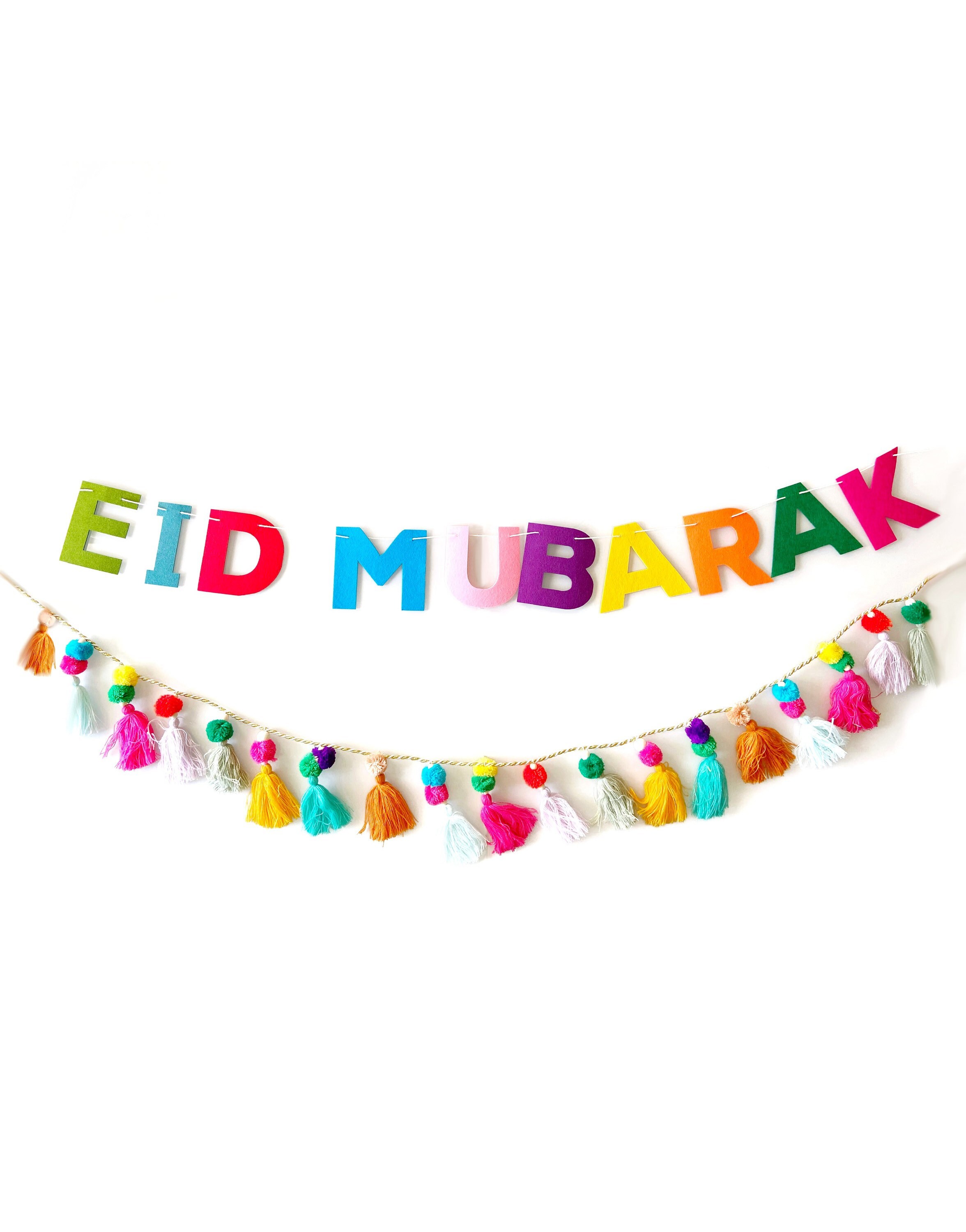 Bannière en feutre multicolore Ramadan / Eid Mubarak DIY Pas de