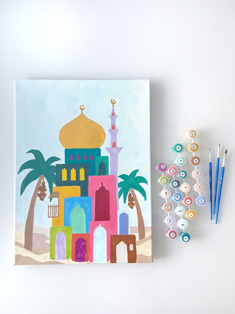 Colour Block Mosque Paint-By-Numbers Canvas Wall Art