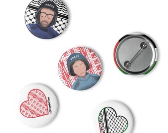 Gaza Press Heroes | Set of 5 pin buttons | 100% of proceeds for emergency Gaza aid Regular price | AlAqsa Free Palestine Jerusalem