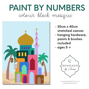 Paint-By-Numbers Canvas Kit with Mosque | Wall Art Masjid Islamic Architecture Colourful festive Ramadan muslim activity Masjid Paint night image 5