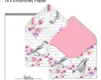 Unique Mini Decorative Envelopes with Blank Papers | 2 1/4" L x 1 5/8" H Closed | One Dozen (12) - Birds and Flowers