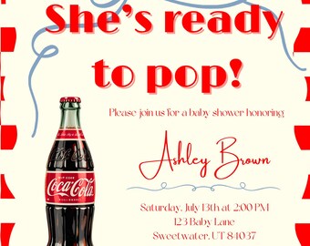 Retro Coca-Cola Baby Shower Invitation: "She's Ready to Pop" Theme (DIY Template - Digital Download)