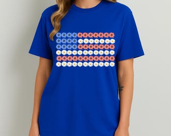 Patriotic Floral Shirt – USA Flag Boho Tee – 4th of July T-Shirt for Her
