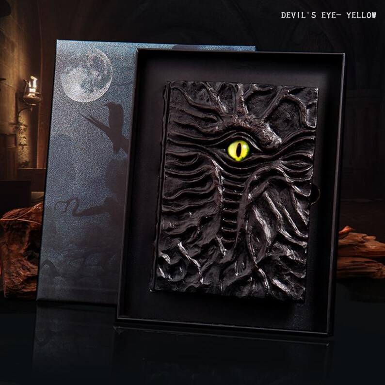 Dark Fantasy Eye Journal – Sculpted Resin Gothic Notebook Yellow