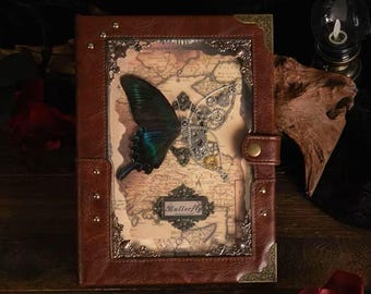 Steampunk Butterfly Journal | Vintage Leather Notebook | Mechanical Wings | Gothic Writing Journal | Gift for Writers
