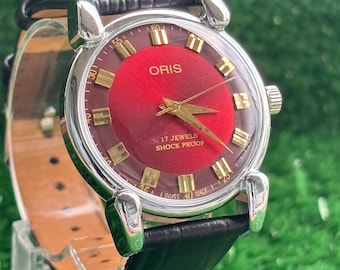 Vintage Oris Rare - Men's Wrist Watch - New Old Stock Condition - Swiss Made - 17 Jewels -  Red Dial