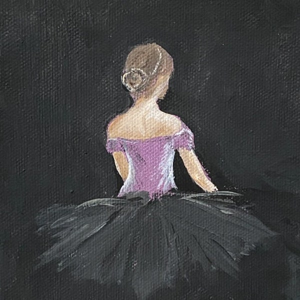 Ballerina fine art, Ballet print, Ballerina in waiting, Recital poster, purple, Black Gray tutu, poster, acrylic on canvas print