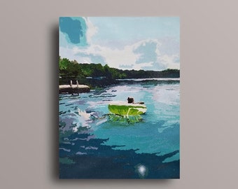Lake print, Summer print, Floating in the lake, Summer day, Lake decor, Cabin decor, At the lake, Original artwork, Up North, Lake time