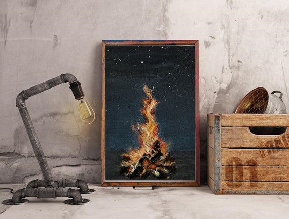 Campfire Print Acrylic Art poster painting Original | Etsy