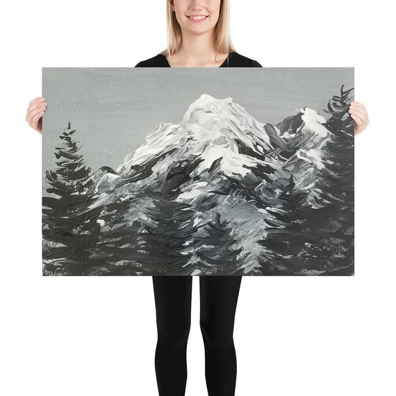 Black and White Mountain Painting.  Mountain paintings, Painting, White  acrylic paint