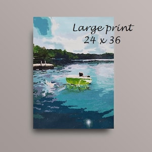 24 x 36 Lake print, Summer print, Floating in the lake, Summer day, Lake decor, Cabin decor, Original artwork, Up North, Lake time